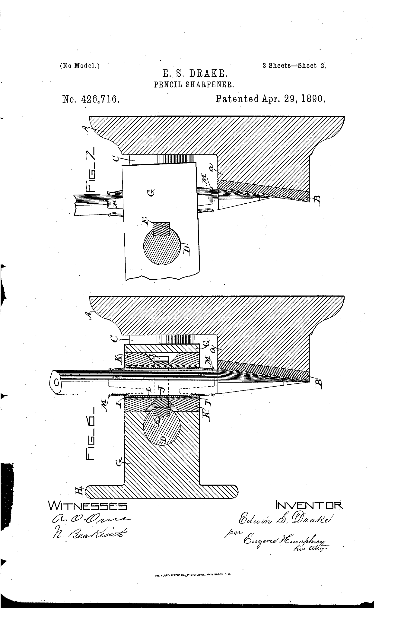 Segona làmina de la patent US 426716 del Perfect Pencil Pointer